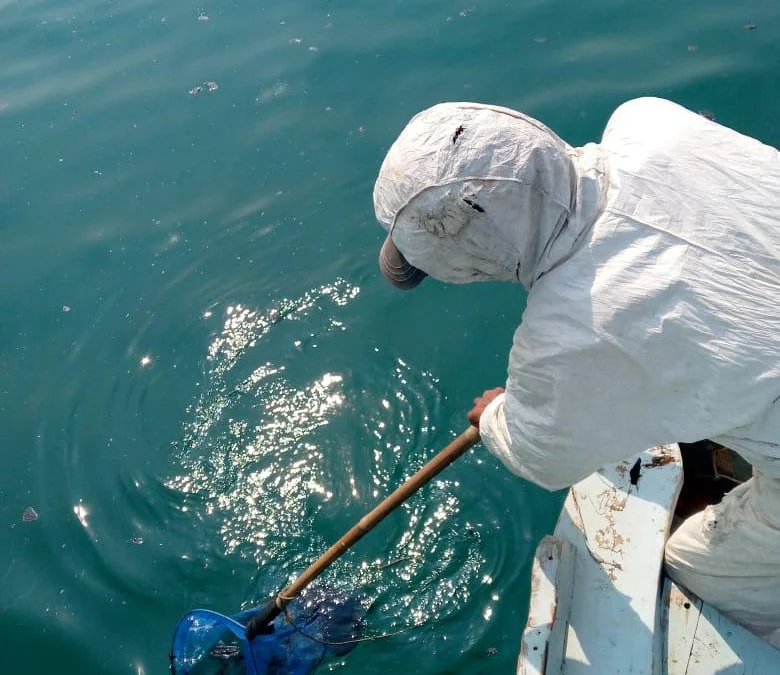 ONWJ-Nelayan Kompak Bersihkan Ceceran Minyak