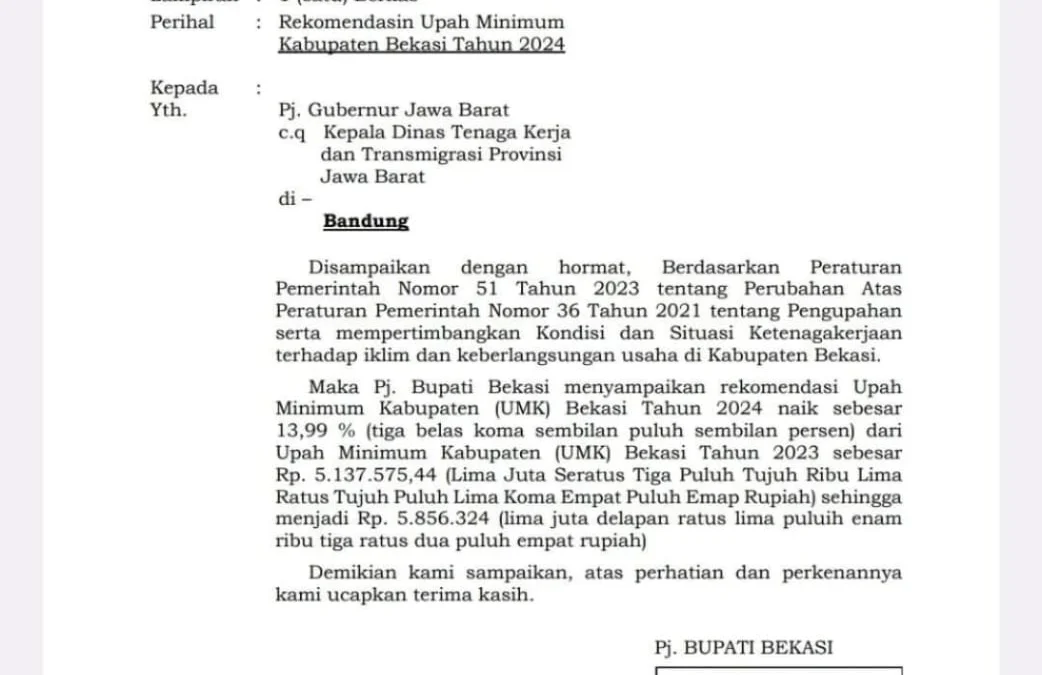 UMK Kabupaten Bekasi Direkomendasikan Rp.5.856.324